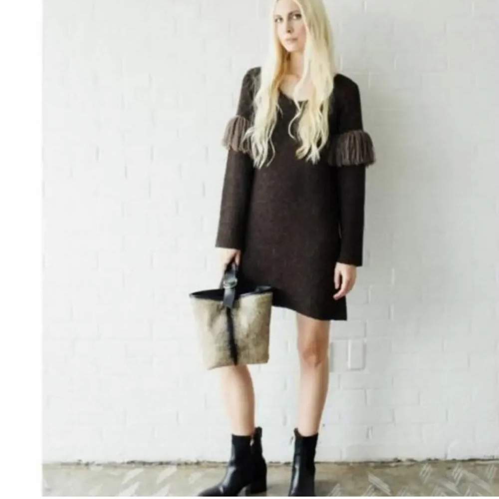 Raven + Lily Handmade in Peru Brown Alpaca Fringe Sweater Dress Size Large